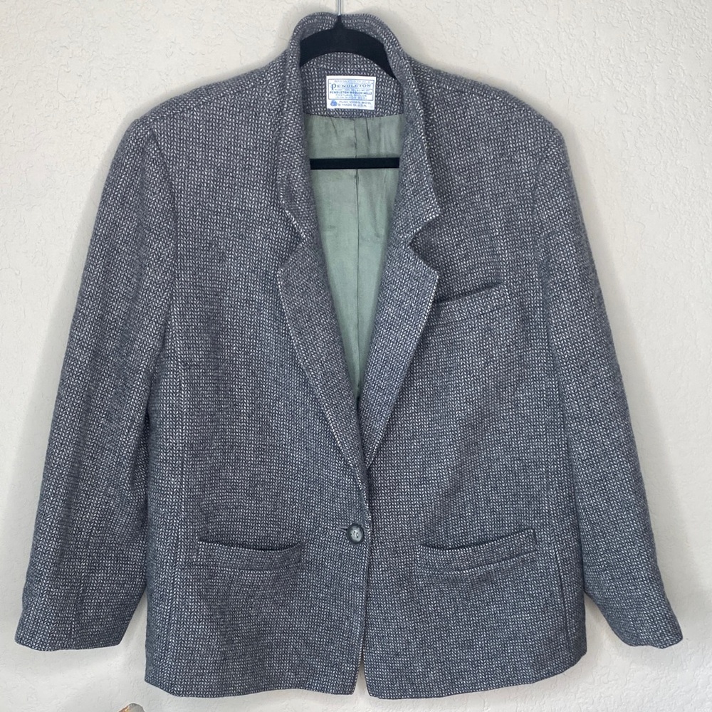 Pendleton Classic Oversized 100% Wool Gray Tweed Blazer Jacket
